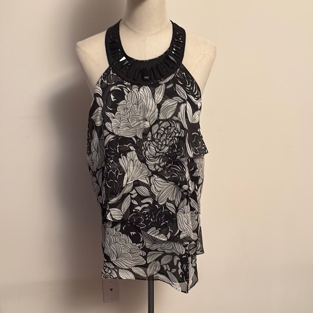 Alfani Black and White Embellished Asymmetrical Tank Top